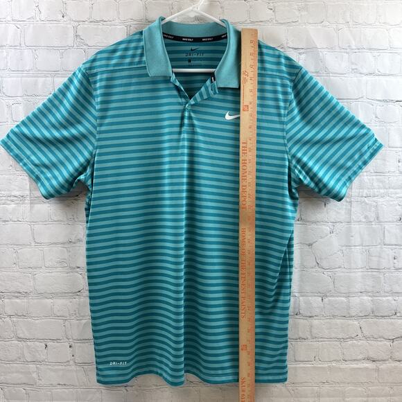 Nike Dri-Fit Blue Teal Striped Polo Shirt Size Large Men’s - Picture 3 of 10